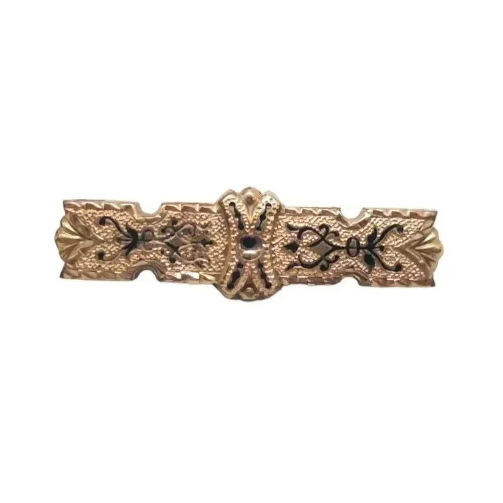 Black Enamel Victorian Taille D'epargne Brooch Pin Gold Filled Vintage READ ME